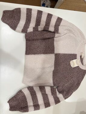 Altar'd State Mauve and Cream Plush Crewneck Sweater